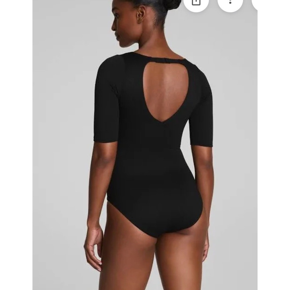 Spanx Pique Shaping One Piece Swimsuit Black Short Sleeve 50386R 2X - Picture 5 of 9